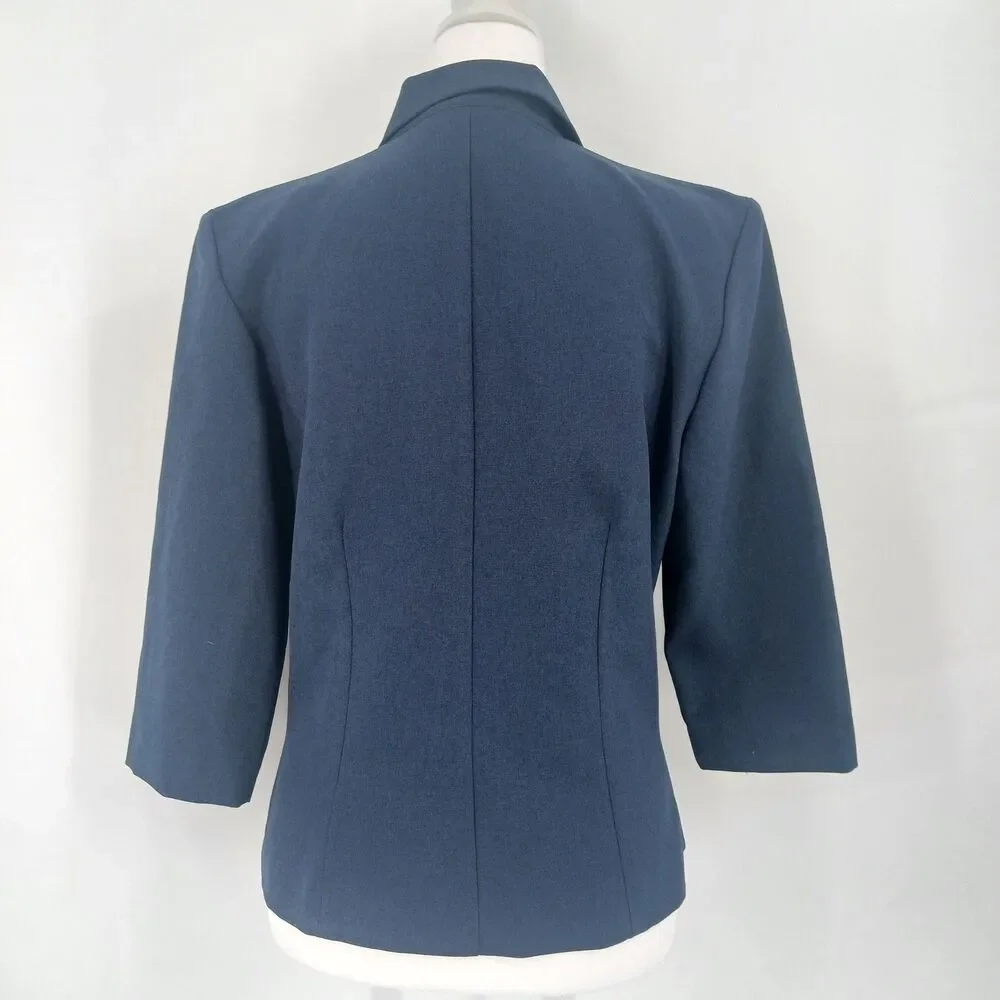 womans vintage olivia matthews size 8 navy blue button front blazer jacket